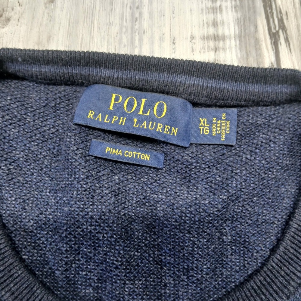Polo‎ Ralph Lauren Mens Pima Cotton Crewneck Sweater Navy Blue XL - Picture 3 of 9